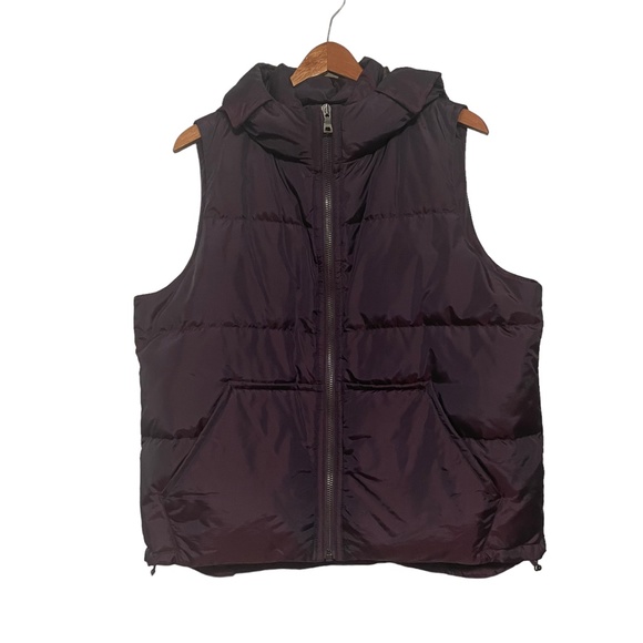 Coach Iridescent Purple Duck Down Hooded Quilted Puffer Vest Jacket Coat Size L - Picture 1 of 9